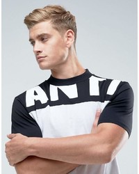 weißes und schwarzes bedrucktes T-Shirt mit einem Rundhalsausschnitt von Antioch