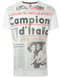 weißes und schwarzes bedrucktes T-Shirt mit einem Rundhalsausschnitt von Antonio Marras