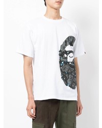 weißes und schwarzes bedrucktes T-Shirt mit einem Rundhalsausschnitt von A Bathing Ape