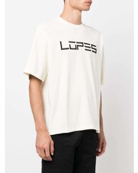 weißes und schwarzes bedrucktes T-Shirt mit einem Rundhalsausschnitt von Leandro Lopes