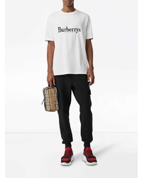 weißes und schwarzes bedrucktes T-Shirt mit einem Rundhalsausschnitt von Burberry