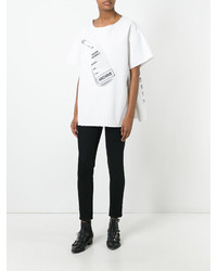 weißes und schwarzes bedrucktes T-Shirt mit einem Rundhalsausschnitt von MM6 MAISON MARGIELA