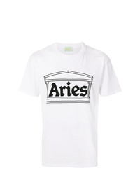 weißes und schwarzes bedrucktes T-Shirt mit einem Rundhalsausschnitt von Aries
