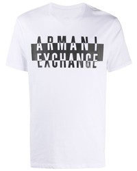 weißes und schwarzes bedrucktes T-Shirt mit einem Rundhalsausschnitt von Armani Exchange