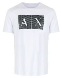 weißes und schwarzes bedrucktes T-Shirt mit einem Rundhalsausschnitt von Armani Exchange