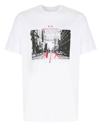 weißes und schwarzes bedrucktes T-Shirt mit einem Rundhalsausschnitt von Armani Exchange