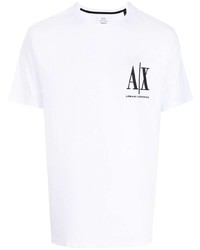 weißes und schwarzes bedrucktes T-Shirt mit einem Rundhalsausschnitt von Armani Exchange