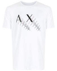 weißes und schwarzes bedrucktes T-Shirt mit einem Rundhalsausschnitt von Armani Exchange