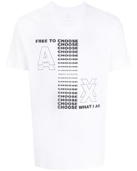 weißes und schwarzes bedrucktes T-Shirt mit einem Rundhalsausschnitt von Armani Exchange