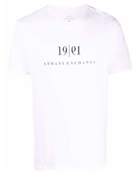 weißes und schwarzes bedrucktes T-Shirt mit einem Rundhalsausschnitt von Armani Exchange