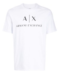 weißes und schwarzes bedrucktes T-Shirt mit einem Rundhalsausschnitt von Armani Exchange