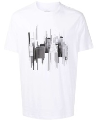 weißes und schwarzes bedrucktes T-Shirt mit einem Rundhalsausschnitt von Armani Exchange