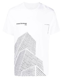 weißes und schwarzes bedrucktes T-Shirt mit einem Rundhalsausschnitt von Armani Exchange