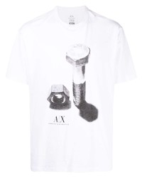 weißes und schwarzes bedrucktes T-Shirt mit einem Rundhalsausschnitt von Armani Exchange