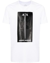 weißes und schwarzes bedrucktes T-Shirt mit einem Rundhalsausschnitt von Armani Exchange