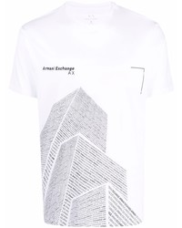 weißes und schwarzes bedrucktes T-Shirt mit einem Rundhalsausschnitt von Armani Exchange