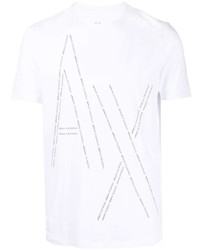 weißes und schwarzes bedrucktes T-Shirt mit einem Rundhalsausschnitt von Armani Exchange