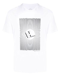weißes und schwarzes bedrucktes T-Shirt mit einem Rundhalsausschnitt von Armani Exchange