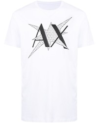 weißes und schwarzes bedrucktes T-Shirt mit einem Rundhalsausschnitt von Armani Exchange