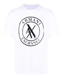 weißes und schwarzes bedrucktes T-Shirt mit einem Rundhalsausschnitt von Armani Exchange