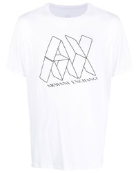 weißes und schwarzes bedrucktes T-Shirt mit einem Rundhalsausschnitt von Armani Exchange