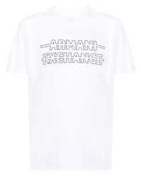 weißes und schwarzes bedrucktes T-Shirt mit einem Rundhalsausschnitt von Armani Exchange