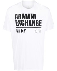 weißes und schwarzes bedrucktes T-Shirt mit einem Rundhalsausschnitt von Armani Exchange