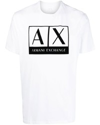 weißes und schwarzes bedrucktes T-Shirt mit einem Rundhalsausschnitt von Armani Exchange