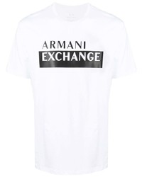 weißes und schwarzes bedrucktes T-Shirt mit einem Rundhalsausschnitt von Armani Exchange