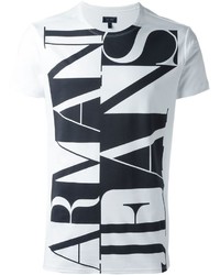 weißes und schwarzes bedrucktes T-Shirt mit einem Rundhalsausschnitt von Armani Jeans