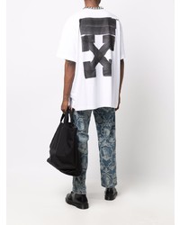 weißes und schwarzes bedrucktes T-Shirt mit einem Rundhalsausschnitt von Off-White