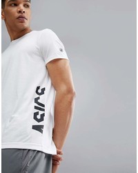 weißes und schwarzes bedrucktes T-Shirt mit einem Rundhalsausschnitt von Asics