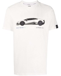 weißes und schwarzes bedrucktes T-Shirt mit einem Rundhalsausschnitt von Automobili Lamborghini