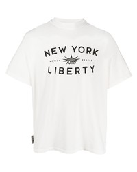 weißes und schwarzes bedrucktes T-Shirt mit einem Rundhalsausschnitt von AUTRY