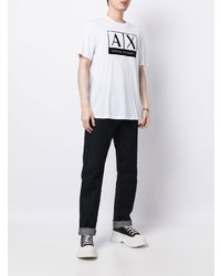 weißes und schwarzes bedrucktes T-Shirt mit einem Rundhalsausschnitt von Armani Exchange