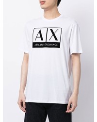 weißes und schwarzes bedrucktes T-Shirt mit einem Rundhalsausschnitt von Armani Exchange