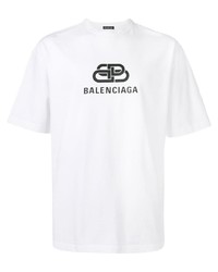 weißes und schwarzes bedrucktes T-Shirt mit einem Rundhalsausschnitt von Balenciaga