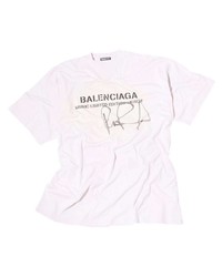 weißes und schwarzes bedrucktes T-Shirt mit einem Rundhalsausschnitt von Balenciaga