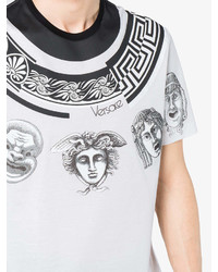 weißes und schwarzes bedrucktes T-Shirt mit einem Rundhalsausschnitt von Versace