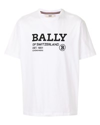 weißes und schwarzes bedrucktes T-Shirt mit einem Rundhalsausschnitt von Bally