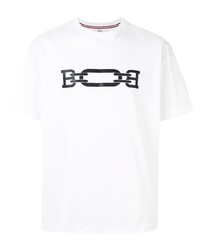 weißes und schwarzes bedrucktes T-Shirt mit einem Rundhalsausschnitt von Bally