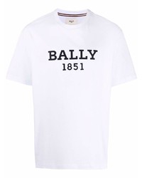 weißes und schwarzes bedrucktes T-Shirt mit einem Rundhalsausschnitt von Bally