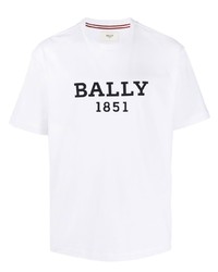 weißes und schwarzes bedrucktes T-Shirt mit einem Rundhalsausschnitt von Bally