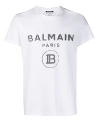 weißes und schwarzes bedrucktes T-Shirt mit einem Rundhalsausschnitt von Balmain