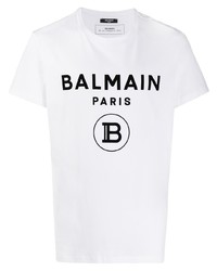 weißes und schwarzes bedrucktes T-Shirt mit einem Rundhalsausschnitt von Balmain