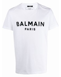 weißes und schwarzes bedrucktes T-Shirt mit einem Rundhalsausschnitt von Balmain