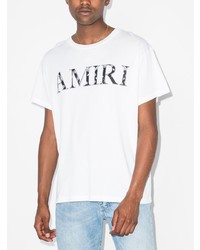 weißes und schwarzes bedrucktes T-Shirt mit einem Rundhalsausschnitt von Amiri