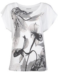 weißes und schwarzes bedrucktes T-Shirt mit einem Rundhalsausschnitt von Barbara Bui