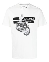 weißes und schwarzes bedrucktes T-Shirt mit einem Rundhalsausschnitt von Barbour