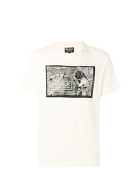 weißes und schwarzes bedrucktes T-Shirt mit einem Rundhalsausschnitt von Barbour
